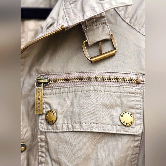 Michael Kors Khaki Jacket Raincoat Top Snap Up & Full Zipper W/ Pockets Size XS - Picture 5 of 12